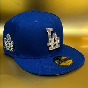 New Era Blue LA Dodgers 59fifty World Series Metal Rhinestone Logo Hat